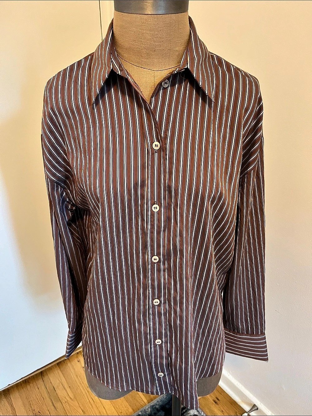 Zara Striped Button Down in Brown & Blue Size XS Like New
